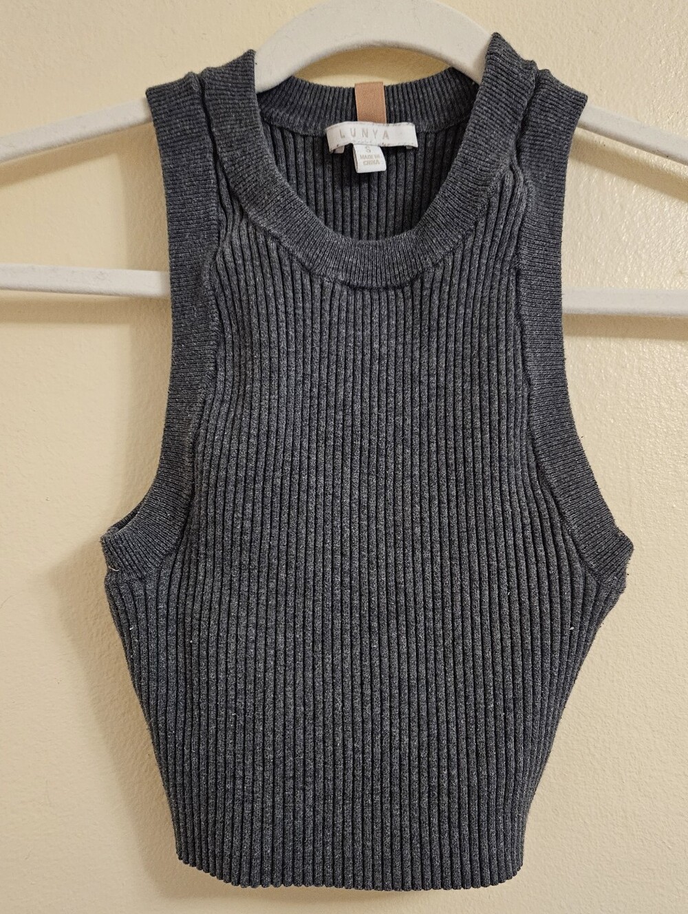 Lunya Charcoal Ribbed Knit Tank Top